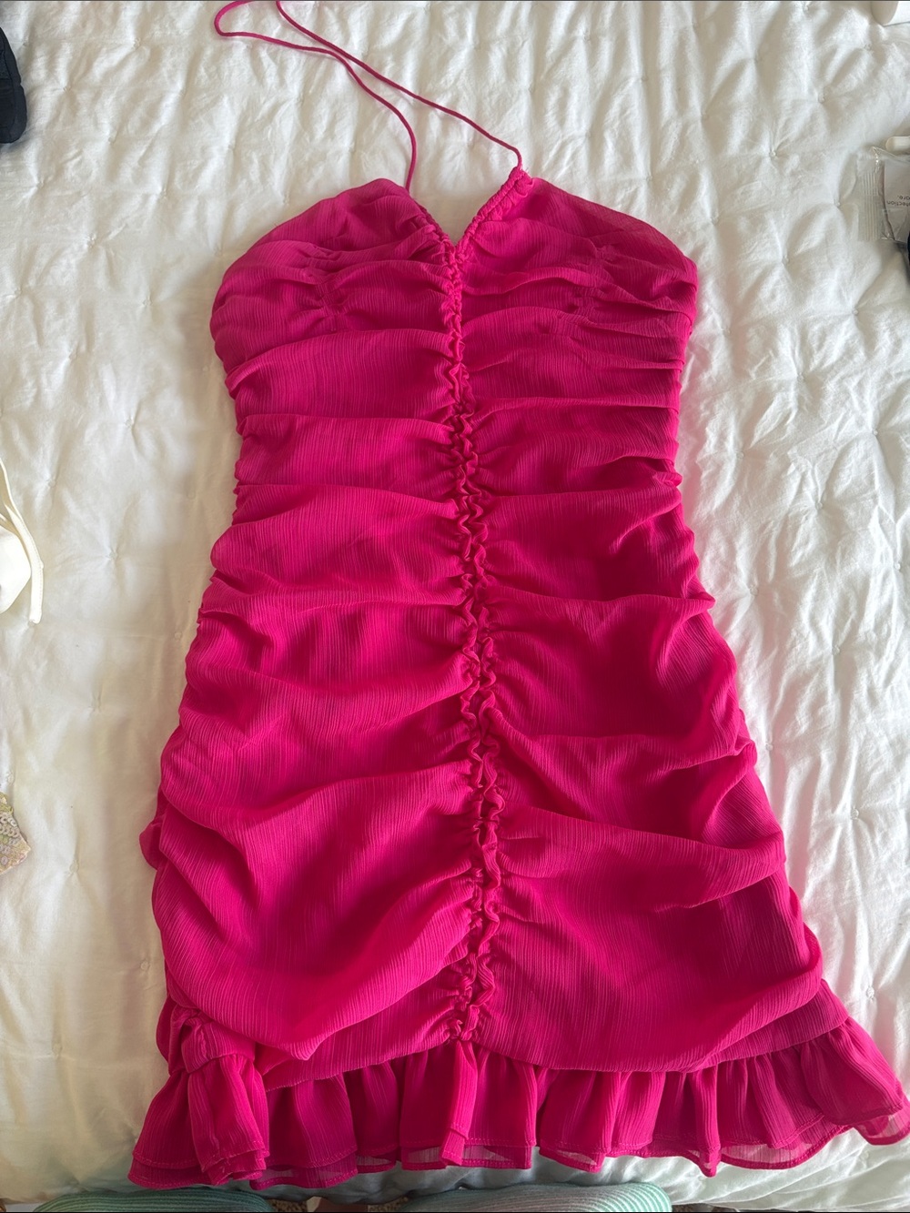 NWT Hot Pink Ruched Halter Mini Dress